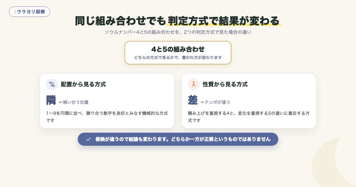 図解:同じ組み合わせでも判定方式で結果が変わる