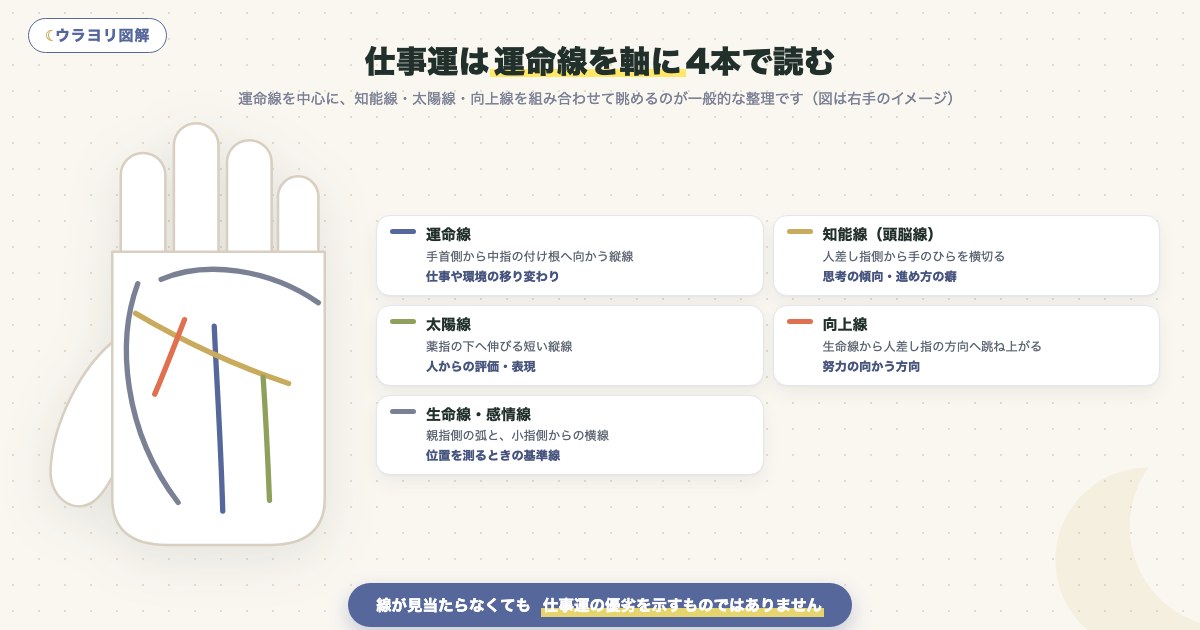 図解:仕事運は運命線を軸に4本で読む