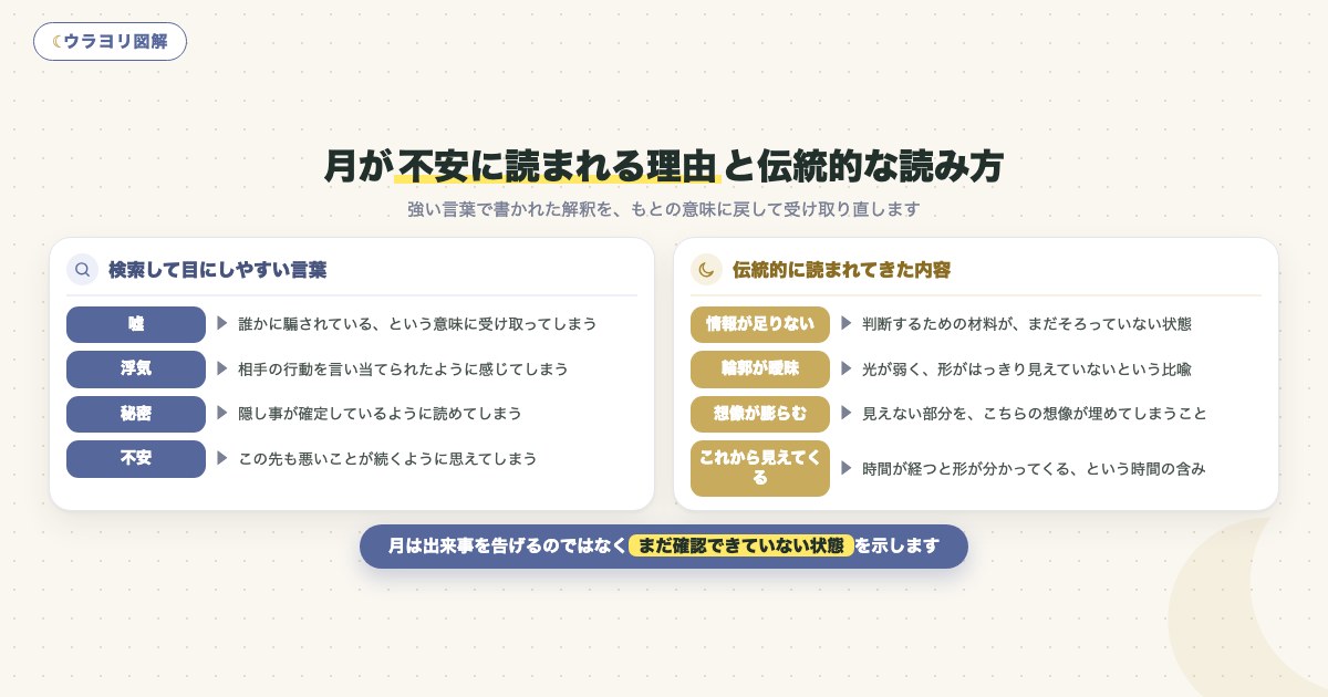 図解:月が不安に読まれる理由と伝統的な読み方
