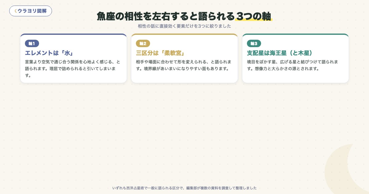 図解:魚座の相性を左右すると語られる3つの軸