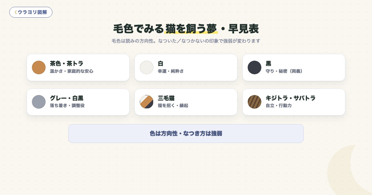 図解:毛色でみる猫を飼う夢・早見表