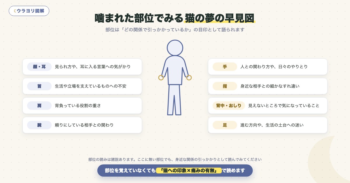 図解:噛まれた部位でみる猫の夢の早見図