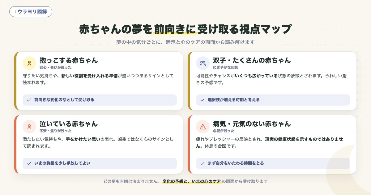 図解:赤ちゃんの夢を前向きに受け取る視点マップ