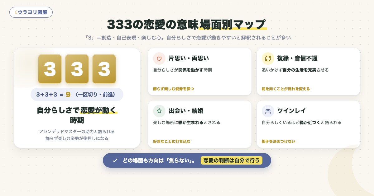 図解:333の恋愛の意味場面別マップ