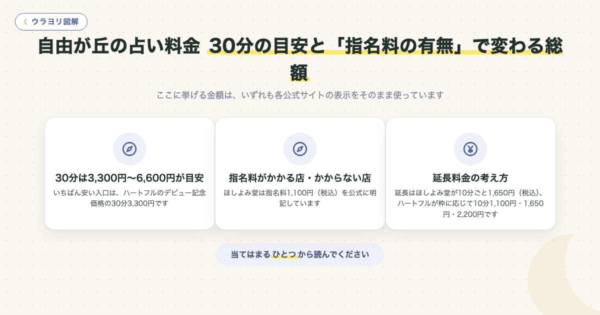 図解:自由が丘の占い料金30分の目安と「指名料の有無」で変わる総額
