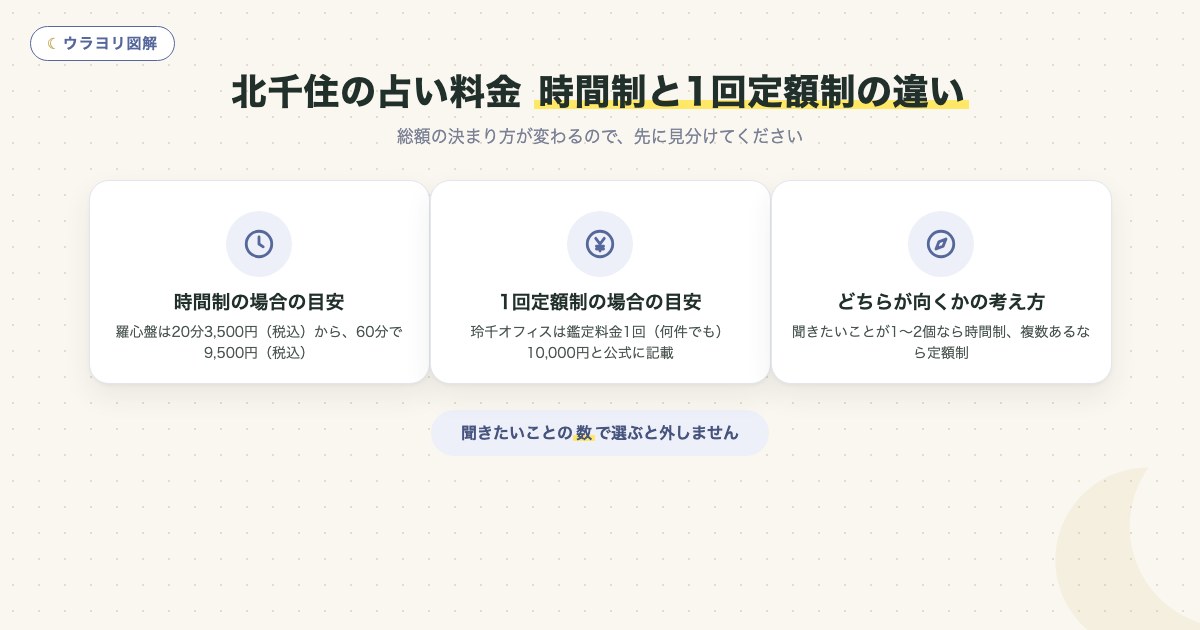 図解:北千住の占い料金時間制と1回定額制の違い