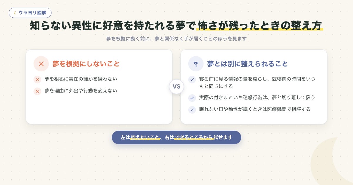 図解:知らない異性に好意を持たれる夢で怖さが残ったときの整え方