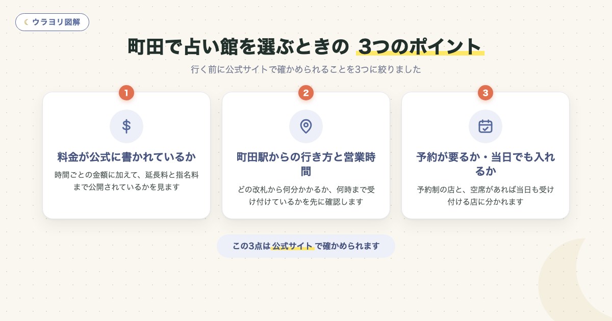 図解:町田で占い館を選ぶときの 3つのポイント