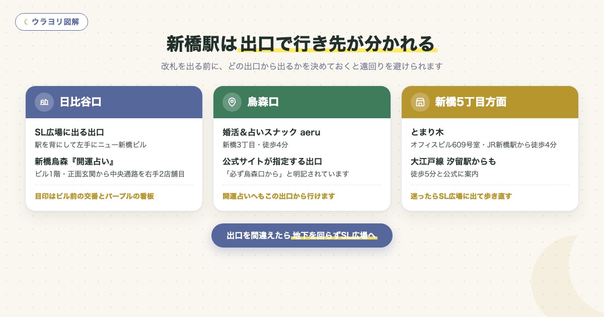 図解:新橋駅は出口で行き先が分かれる