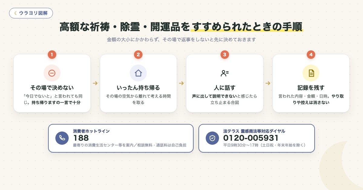 図解:高額な祈祷・除霊・開運品をすすめられたときの手順