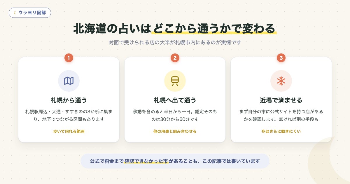 図解:北海道の占いはどこから通うかで変わる