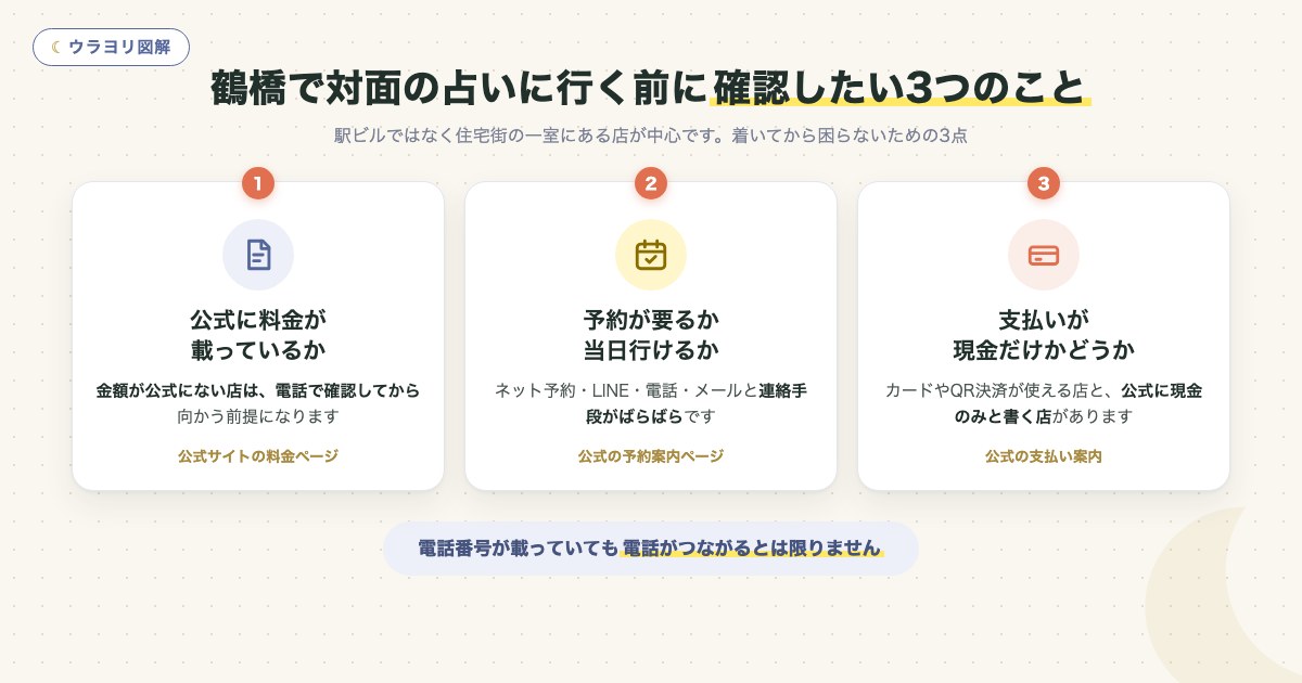 図解:鶴橋で対面の占いに行く前に確認したい3つのこと