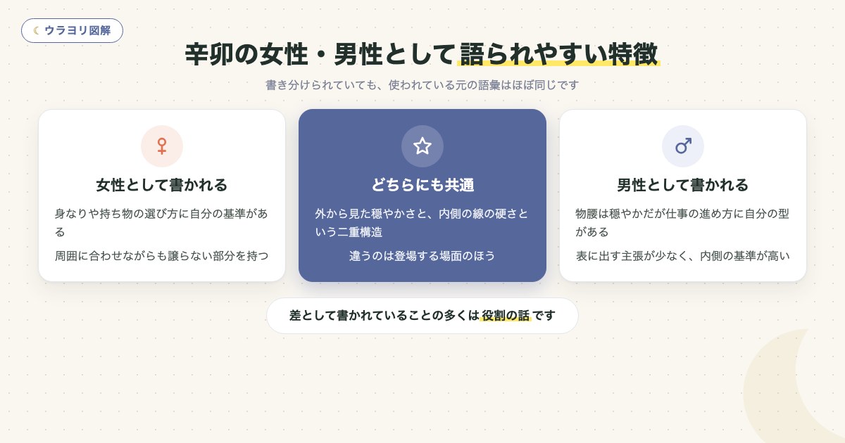 図解:辛卯の女性・男性として語られやすい特徴