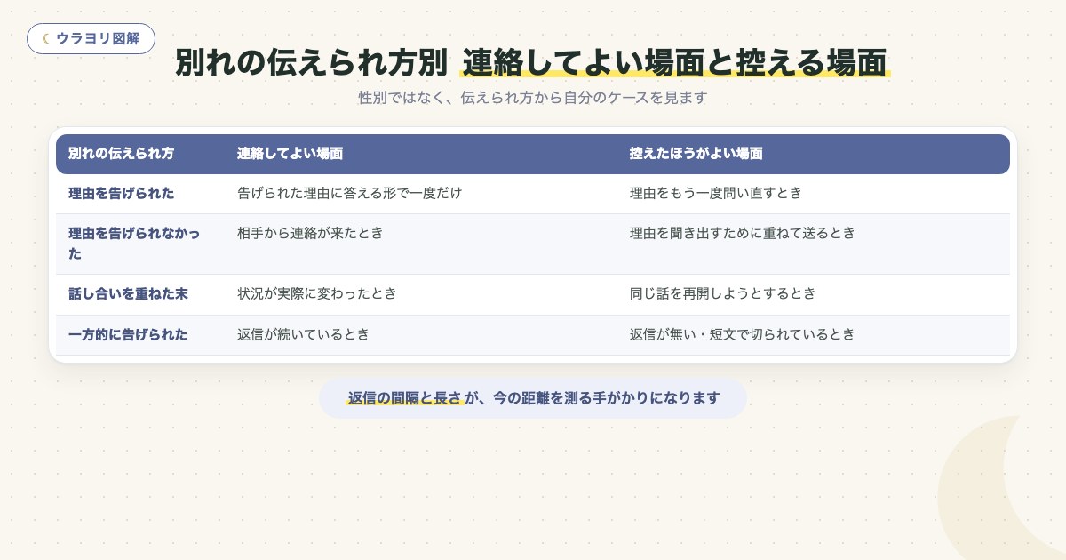 図解:別れの伝えられ方別 連絡してよい場面と控える場面