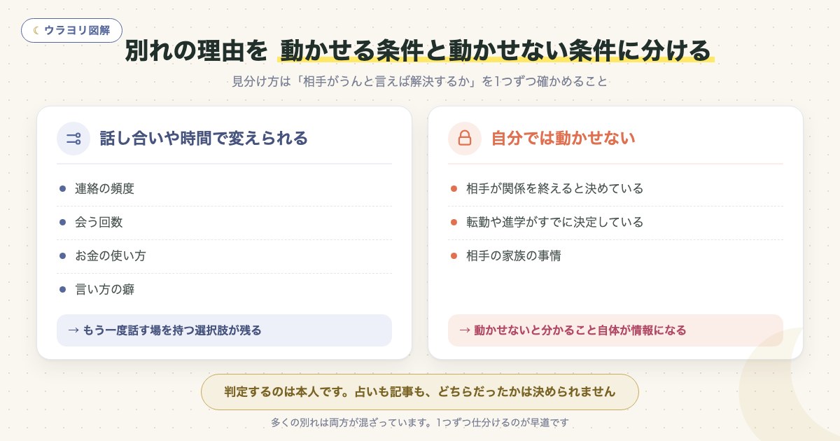 図解:別れの理由を 動かせる条件と動かせない条件に分ける