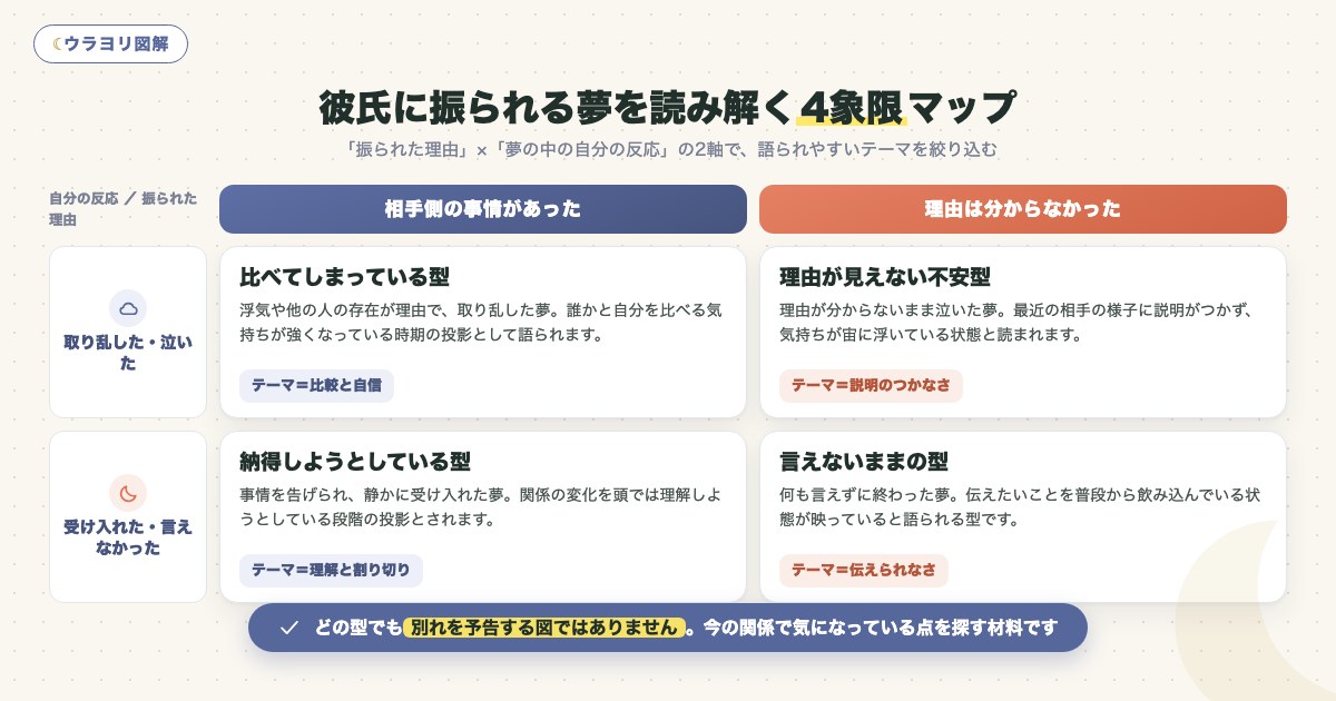 図解:彼氏に振られる夢を読み解く4象限マップ