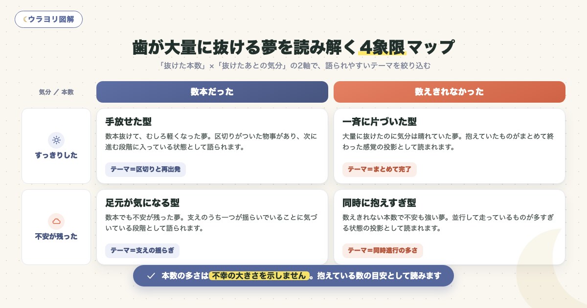 図解:歯が大量に抜ける夢を読み解く4象限マップ