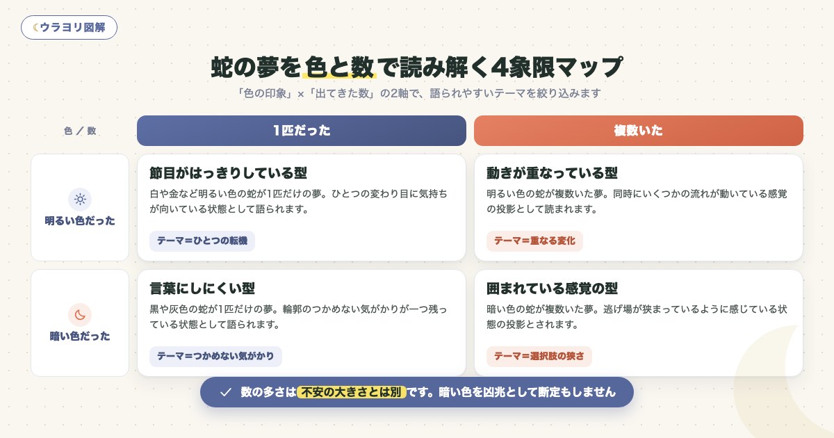 図解:蛇の夢を色と数で読み解く4象限マップ