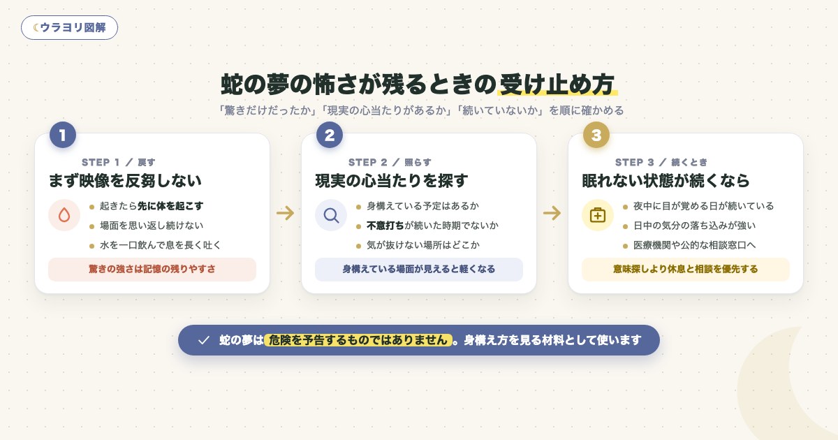 図解:蛇の夢の怖さが残るときの受け止め方