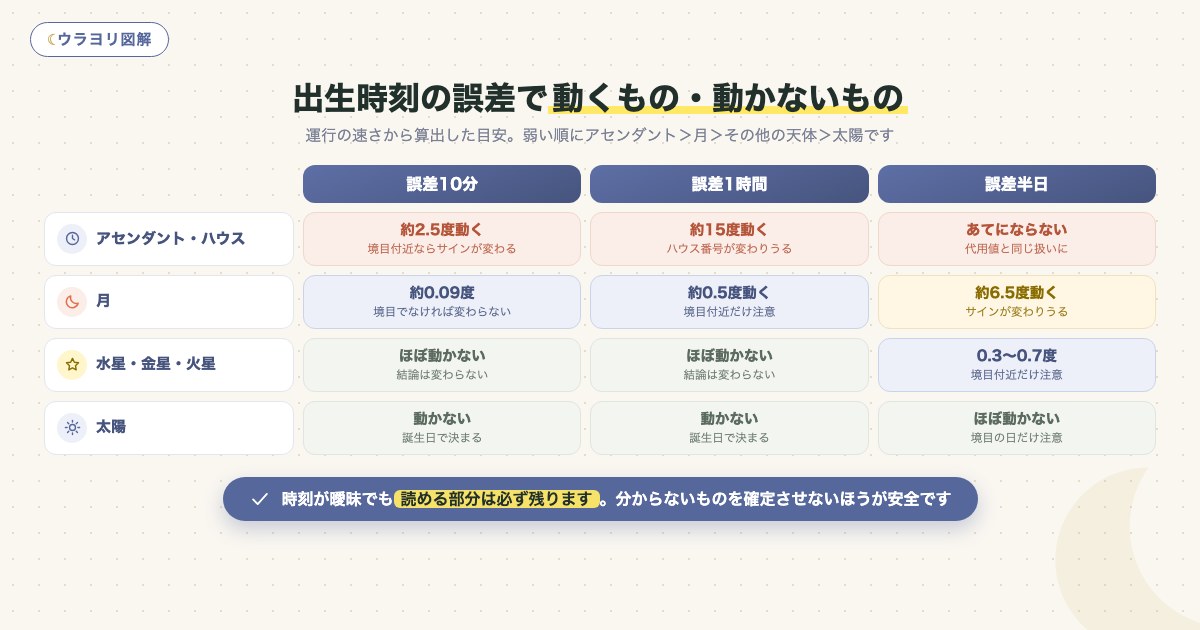 図解:出生時刻の誤差で動くもの・動かないもの