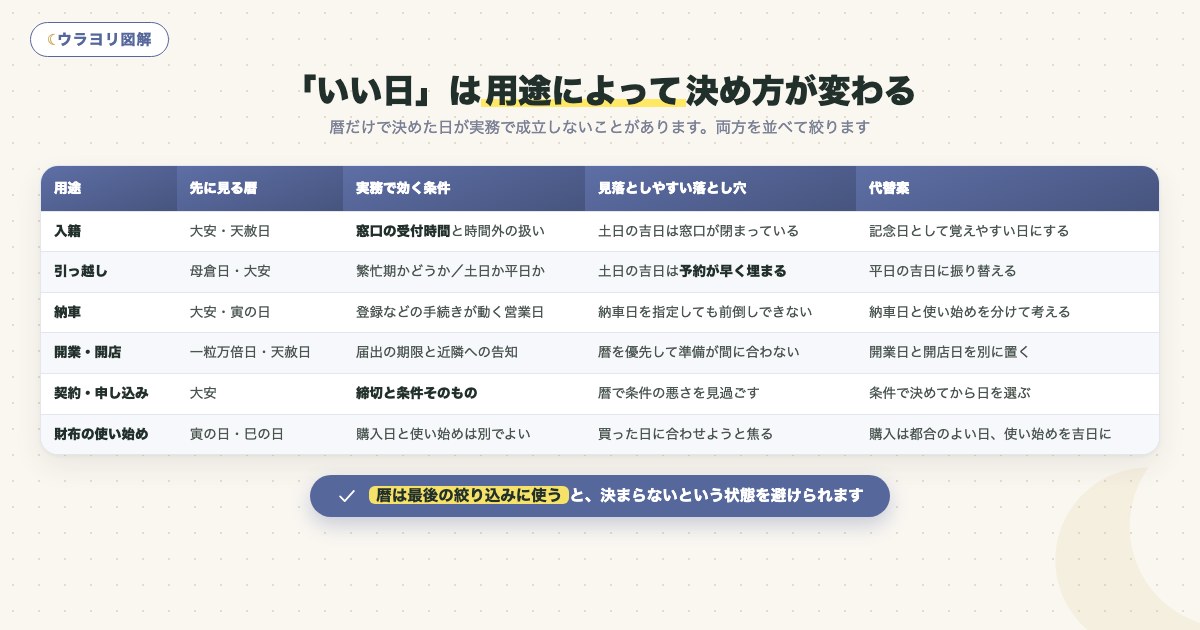 図解:「いい日」は用途によって決め方が変わる