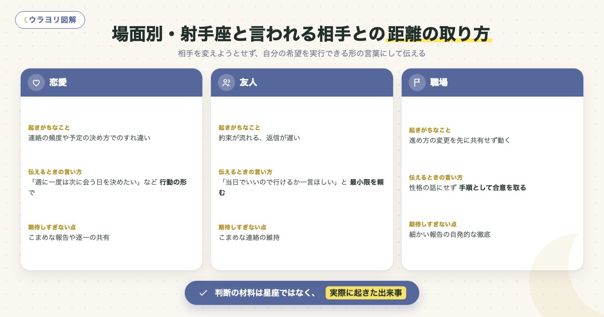 図解:場面別・射手座と言われる相手との距離の取り方