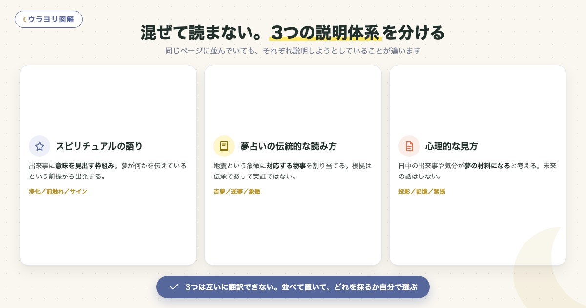 図解:混ぜて読まない。3つの説明体系を分ける