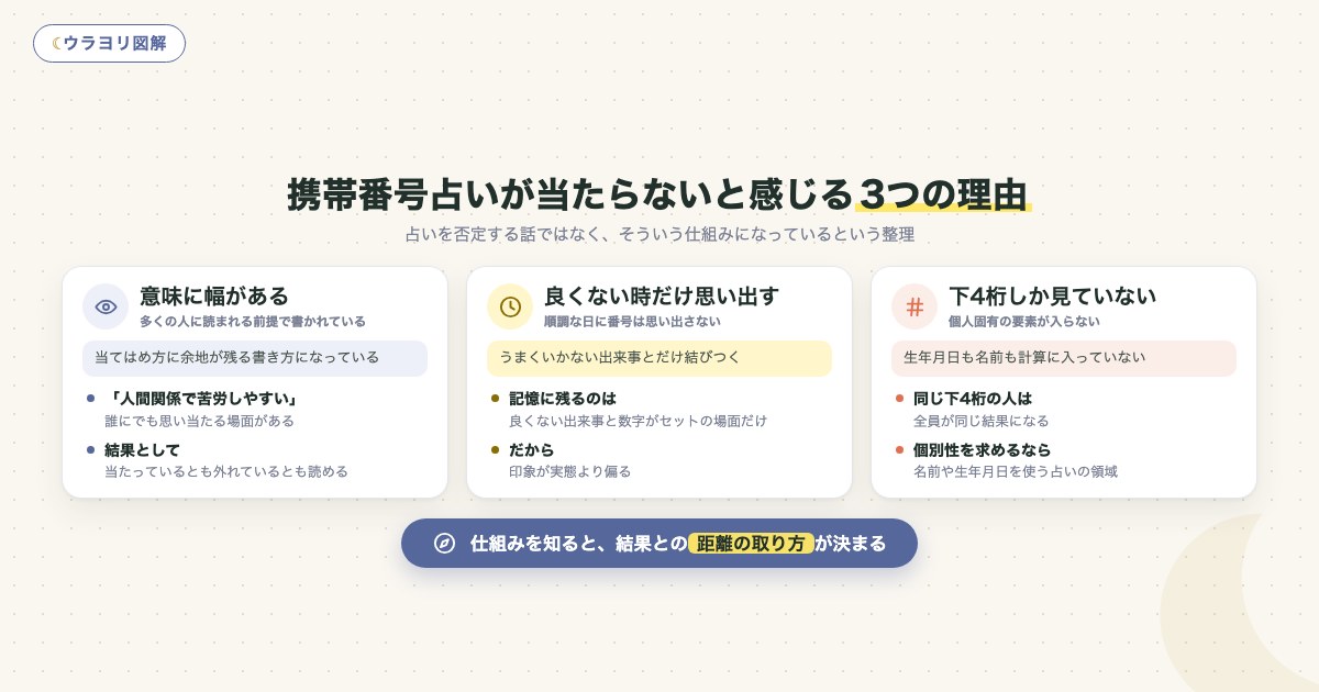 図解:携帯番号占いが当たらないと感じる3つの理由