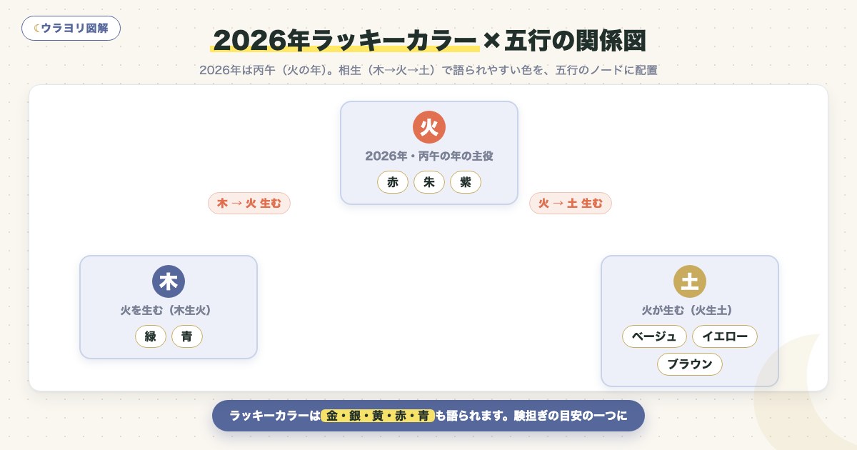 図解:2026年ラッキーカラー×五行の関係図