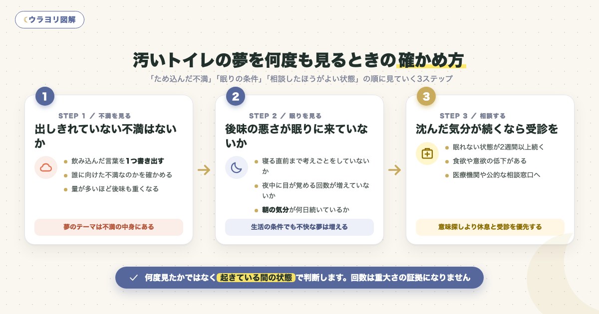図解:汚いトイレの夢を何度も見るときの確かめ方