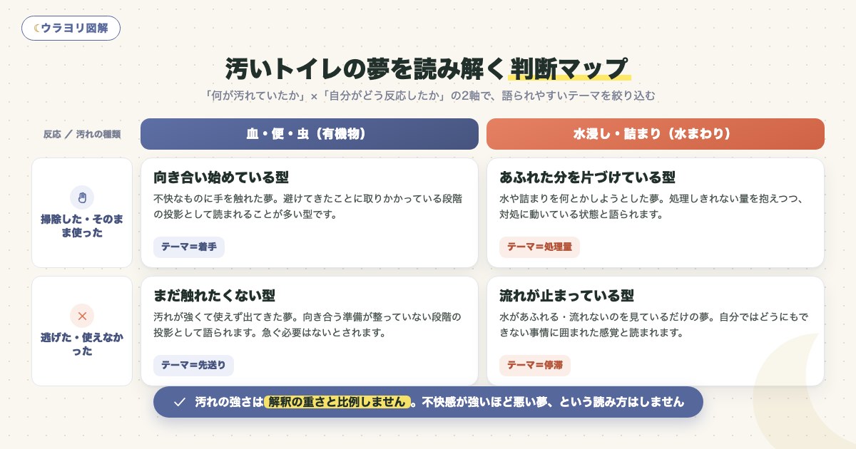 図解:汚いトイレの夢を読み解く判断マップ