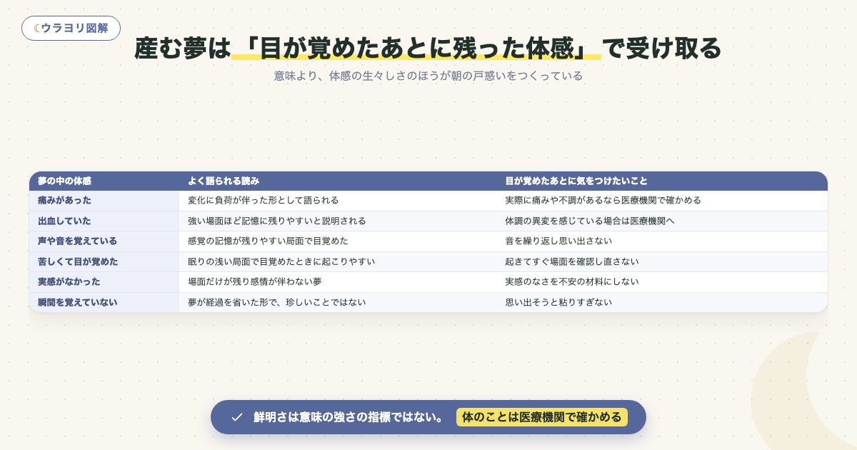 図解:産む夢は「目が覚めたあとに残った体感」で受け取る