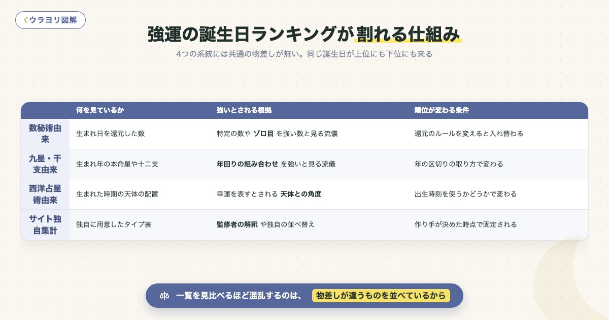 図解:強運の誕生日ランキングが割れる仕組み