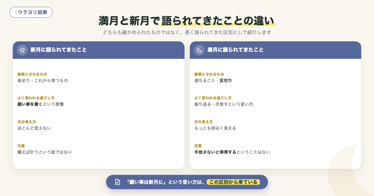 図解:満月と新月で語られてきたことの違い