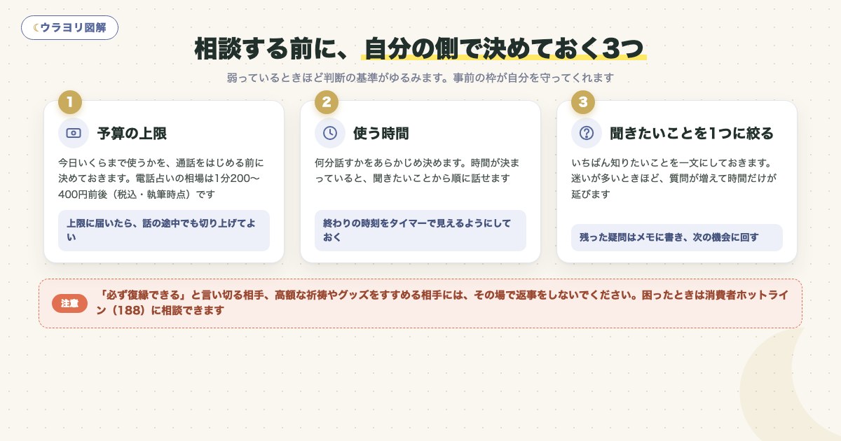 図解:相談する前に、自分の側で決めておく3つ