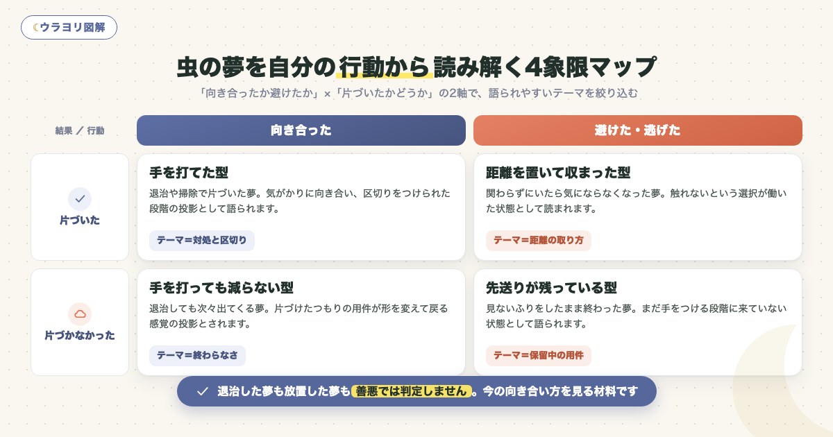 図解:虫の夢を自分の行動から読み解く4象限マップ