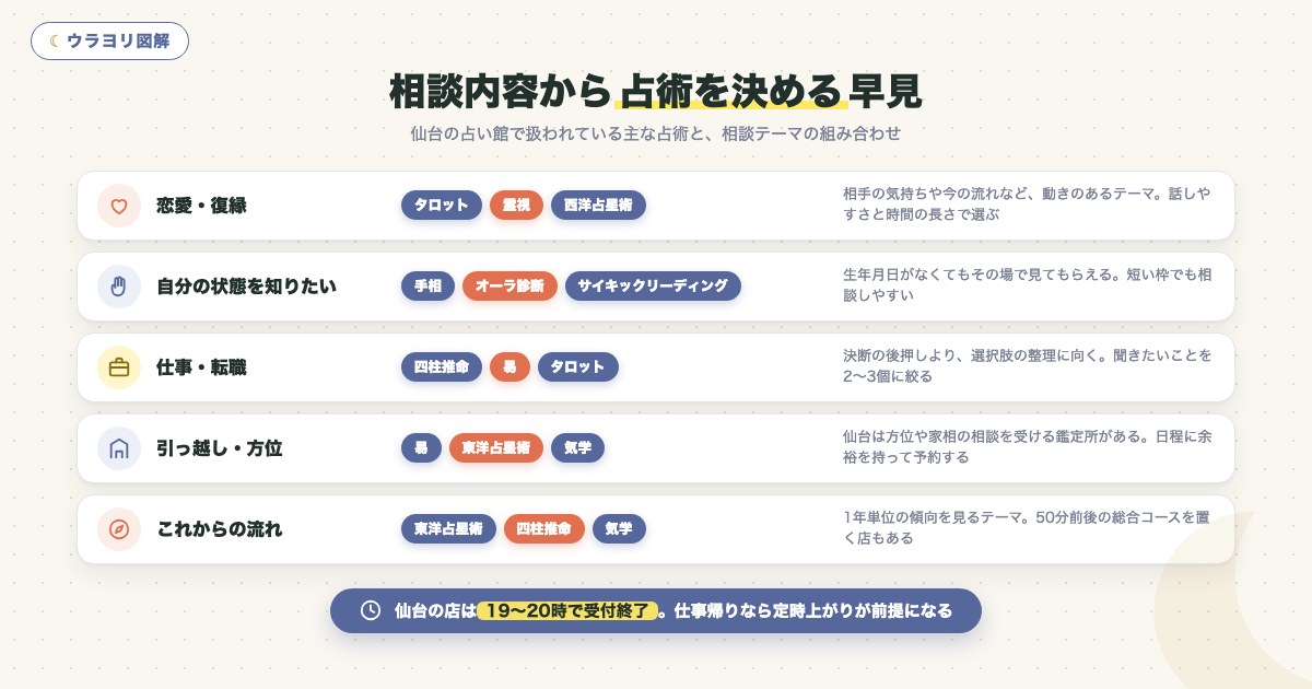 図解:相談内容から占術を決める早見