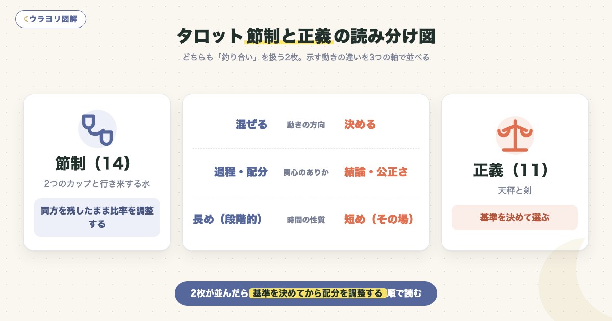 図解:タロット節制と正義の読み分け図