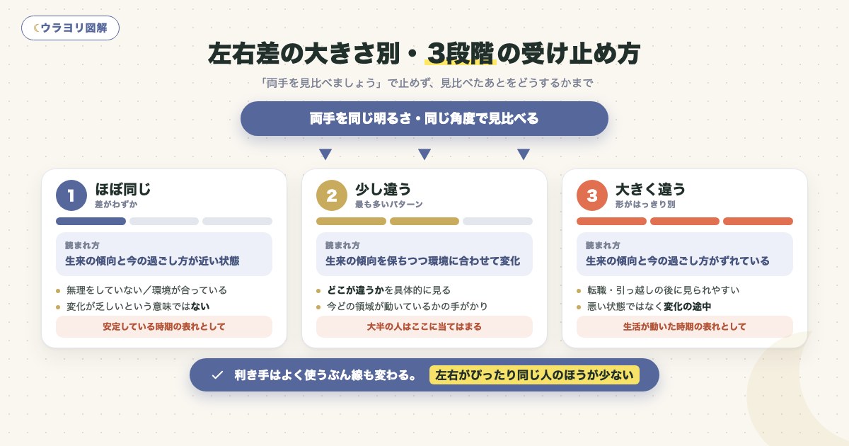 図解:左右差の大きさ別・3段階の受け止め方