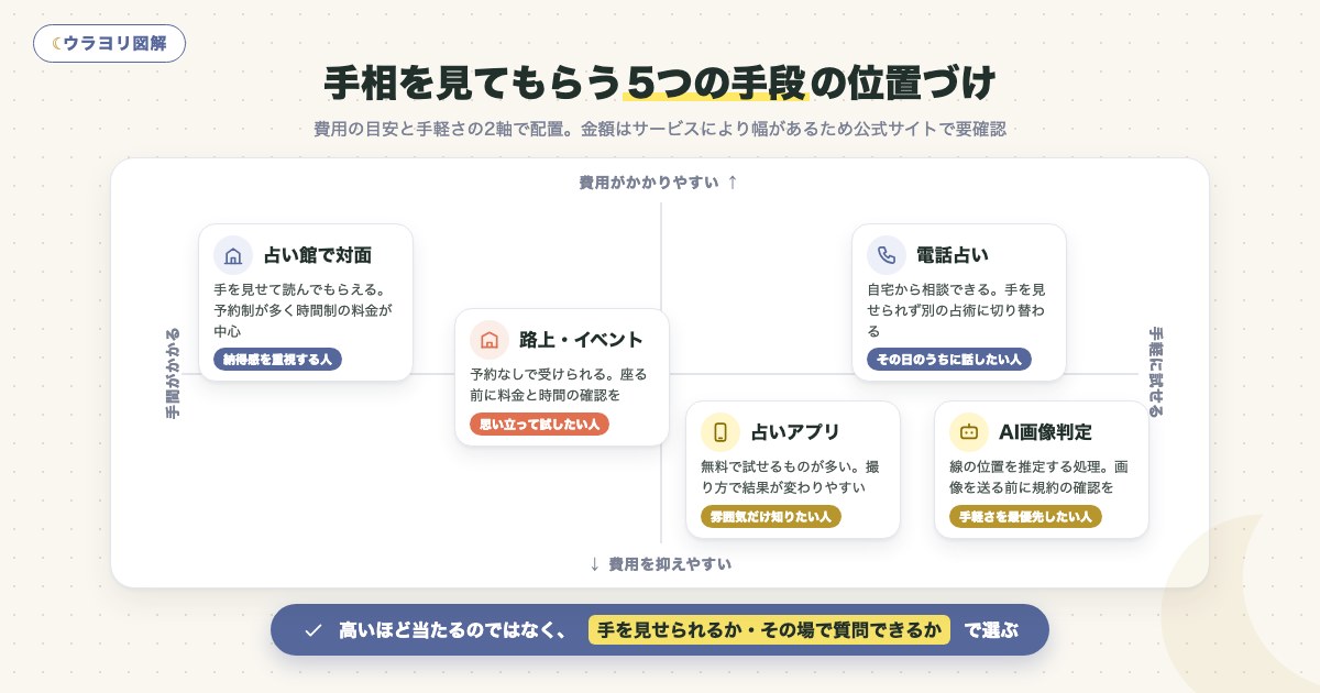 図解:手相を見てもらう5つの手段の位置づけ