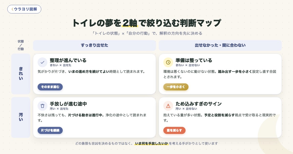 図解:トイレの夢を2軸で絞り込む判断マップ