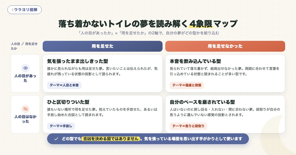 図解:落ち着かないトイレの夢を読み解く4象限マップ