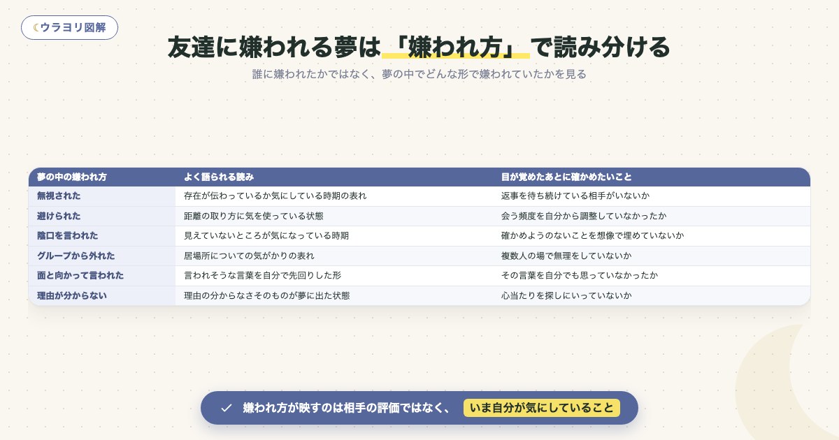 図解:友達に嫌われる夢は「嫌われ方」で読み分ける